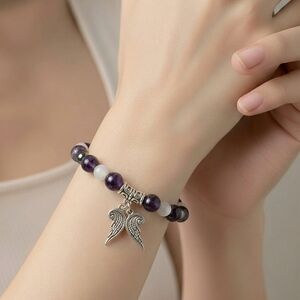 Archangel Zadkiel Crystal Amethyst & Moonstone Beaded Bracelet 6.75" Size